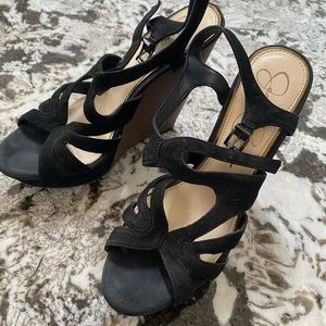 Jessica Simpson suede black sandal wedge